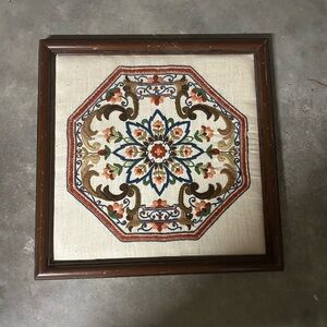 Embroidered Floral Octagon Wall Art - Multicolor